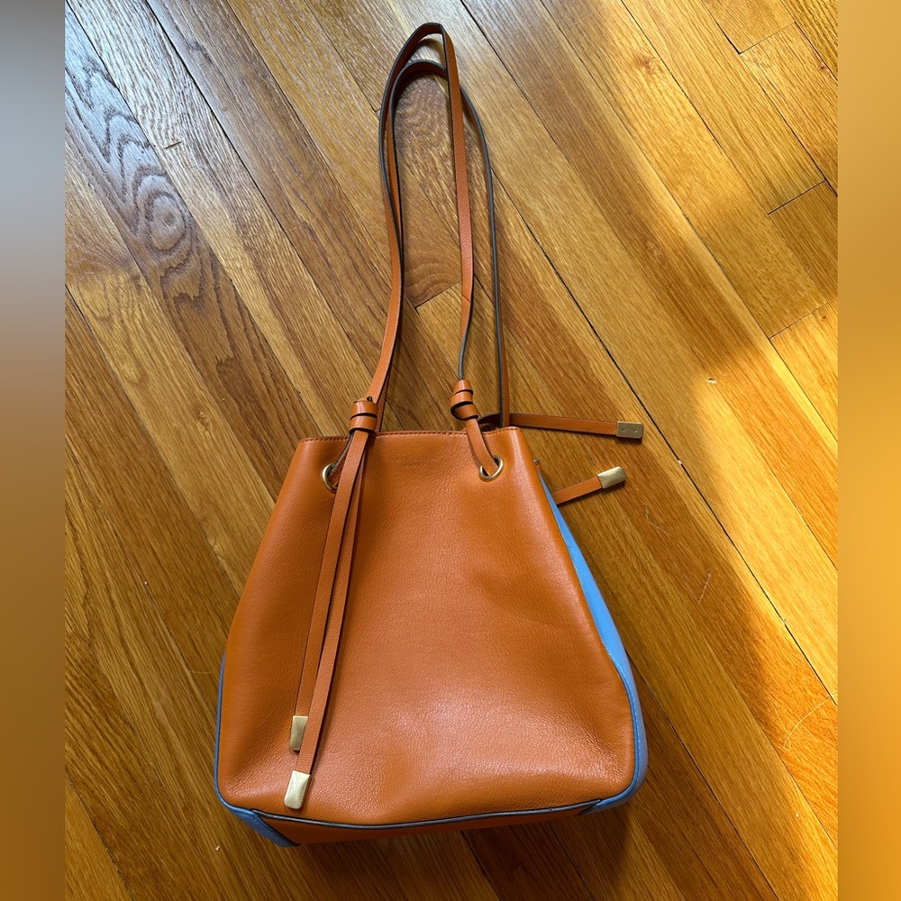 Tory Burch Orange and Blue Leather Bucket Bag